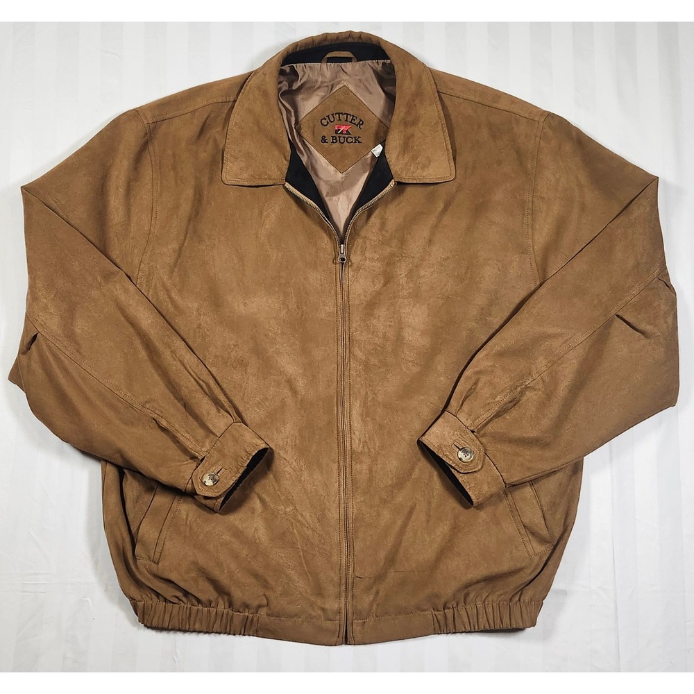 Cutter & Buck Mens Faux Suede Bomber Golf Jacket Tan Brown Full Zip XXL - Picture 2 of 11